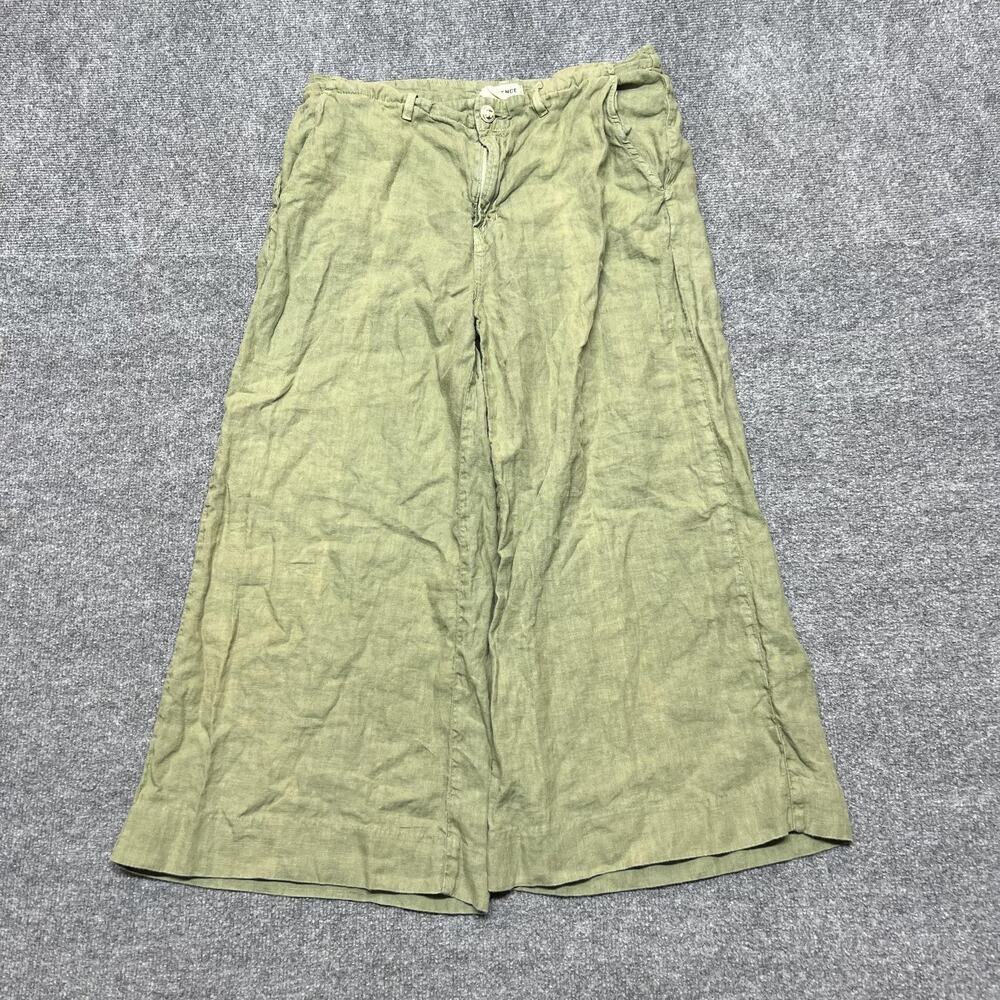 L'AGENCE Henderson Pants Womens 31 Green Linen High Rise Crop Wide Leg Casual